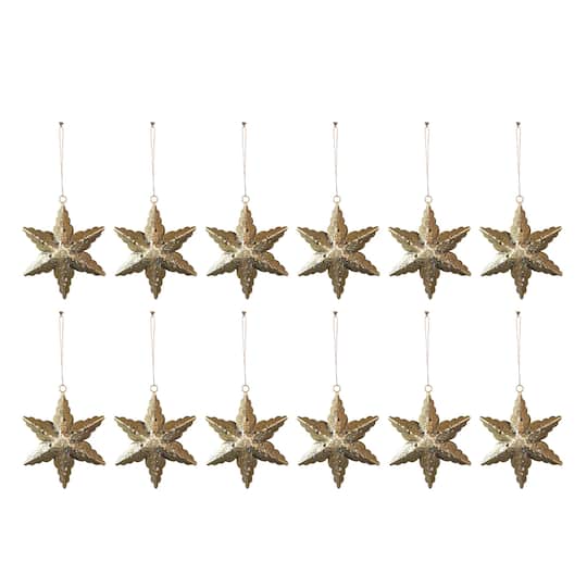 Hello Honey® 12 Pack 5.75" Antique Brass Electroplated Metal Laser Cut Star Ornaments